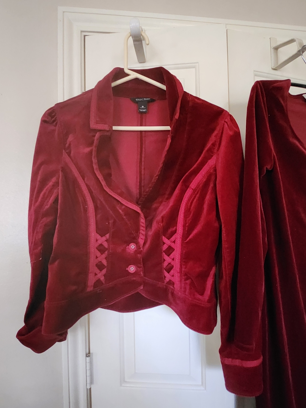 White House Black Market Red Velvet Cropped Blazer
